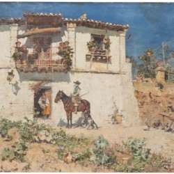 A man on his horse returning home